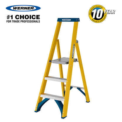 Werner Fibreglass Platform Stepladder 3 Tread
